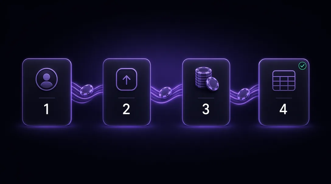 Four-step onboarding flow from Deep Poker signup to first ClubGG table