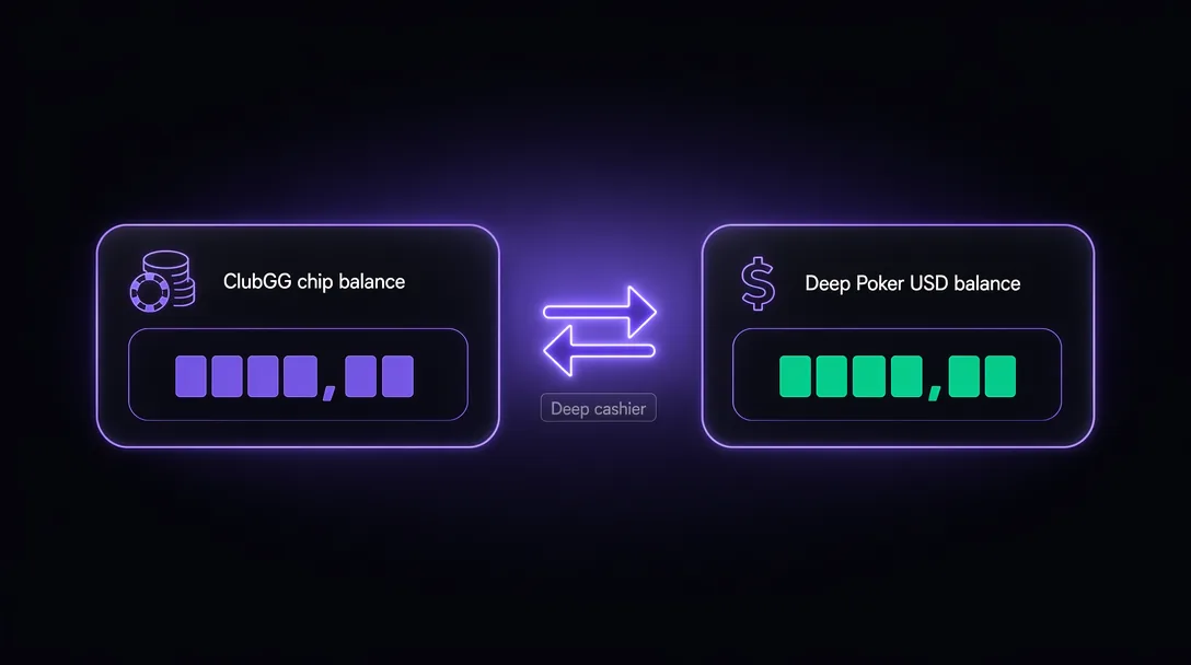 ClubGG chip balance separate from Deep Poker USD balance with cashier layer between