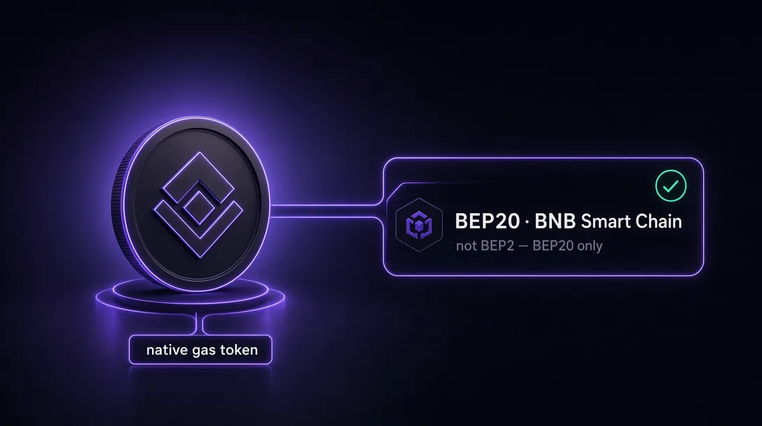 BNB on the BEP20 network, the gas token of BNB Smart Chain