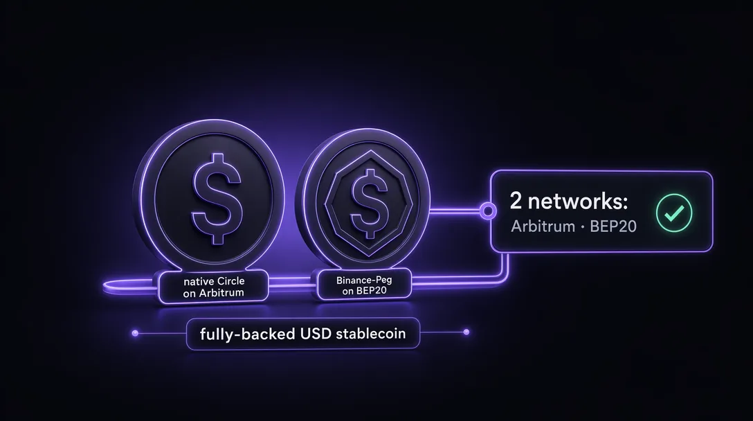 USDC supported on Arbitrum natively and as Binance-Peg on BEP20