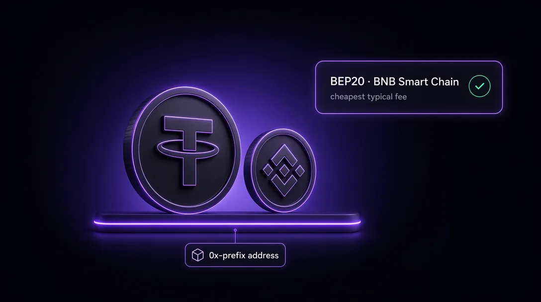 USDT on the BEP20 network paired with BNB Smart Chain for low fees