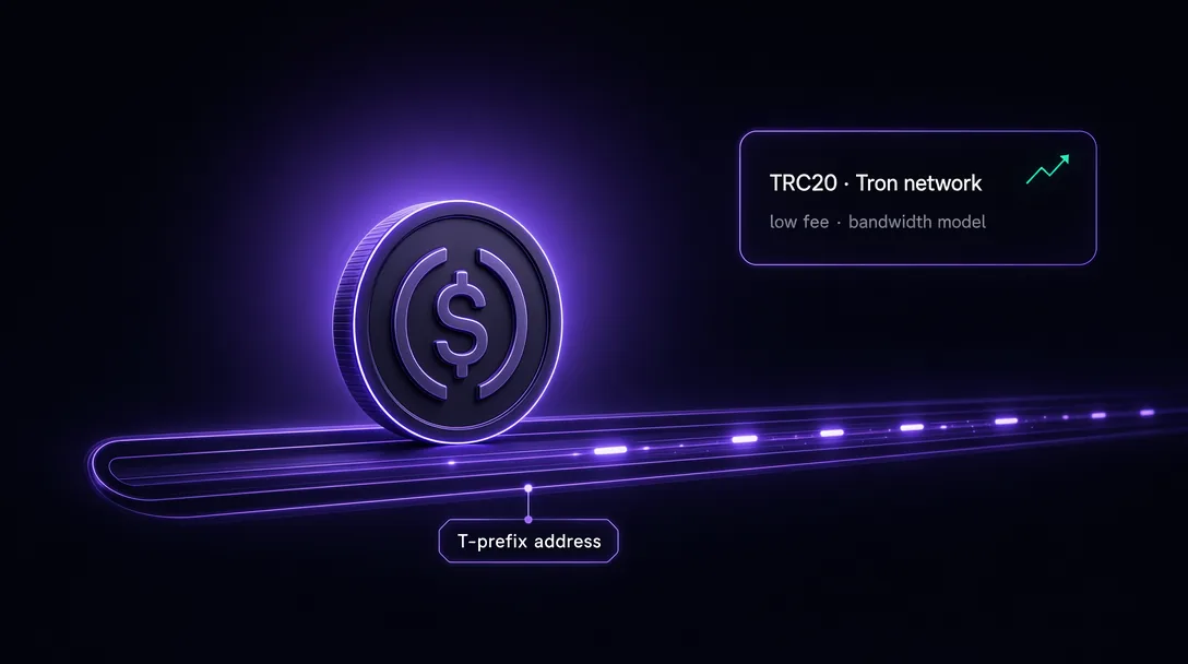USDT on the TRC20 network with Tron bandwidth and energy fee model visualized