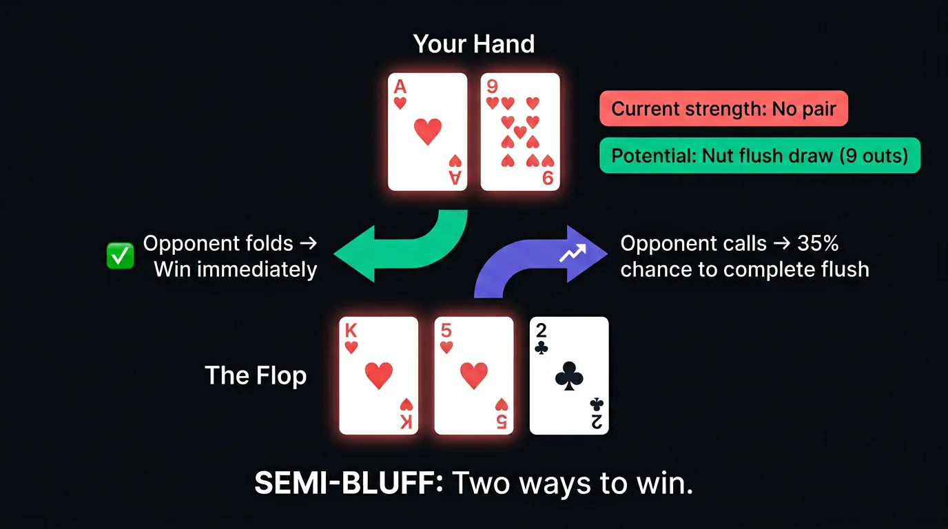 Semi-bluff example with a flush draw