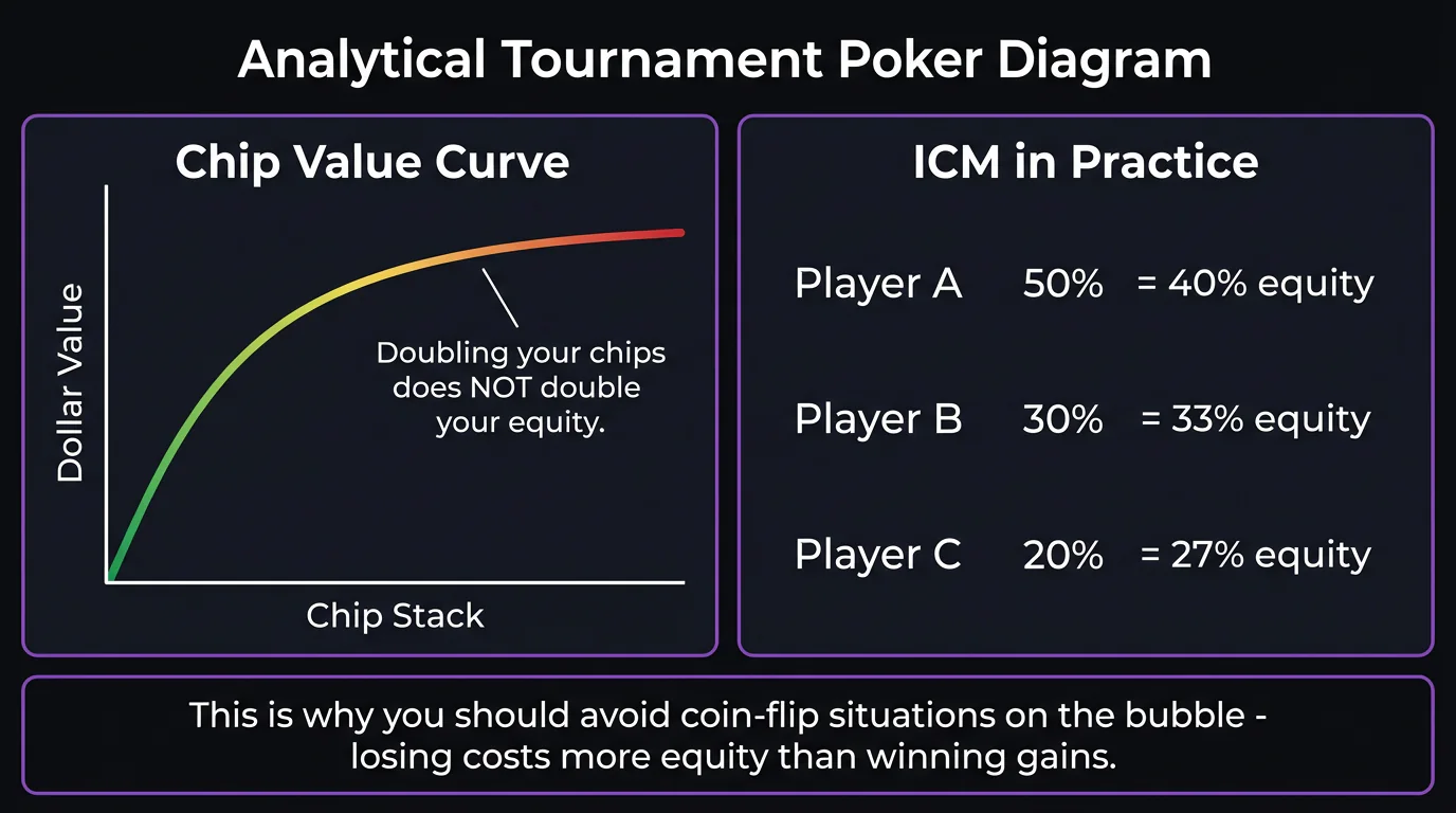 Diagram showing how ICM pressure changes the value of tournament chips at different stages